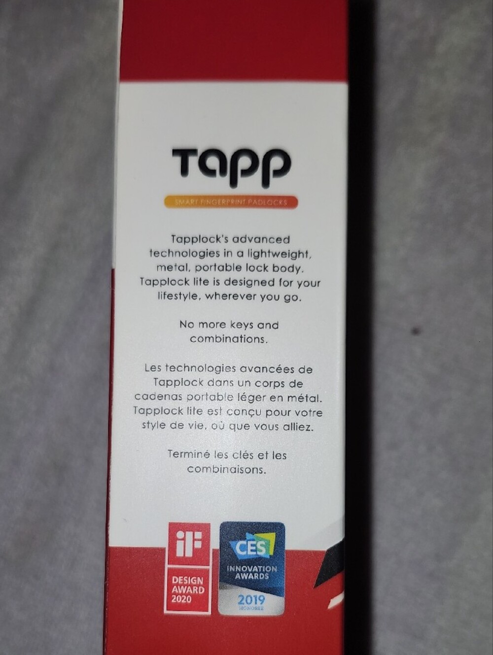 Tapplock Lite Bluetooth Smart Fingerprint Padlock - Red/Black - Picture 3 of 5